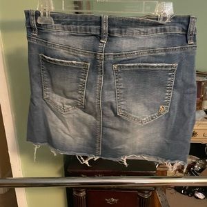 Denim skirt and shorts.